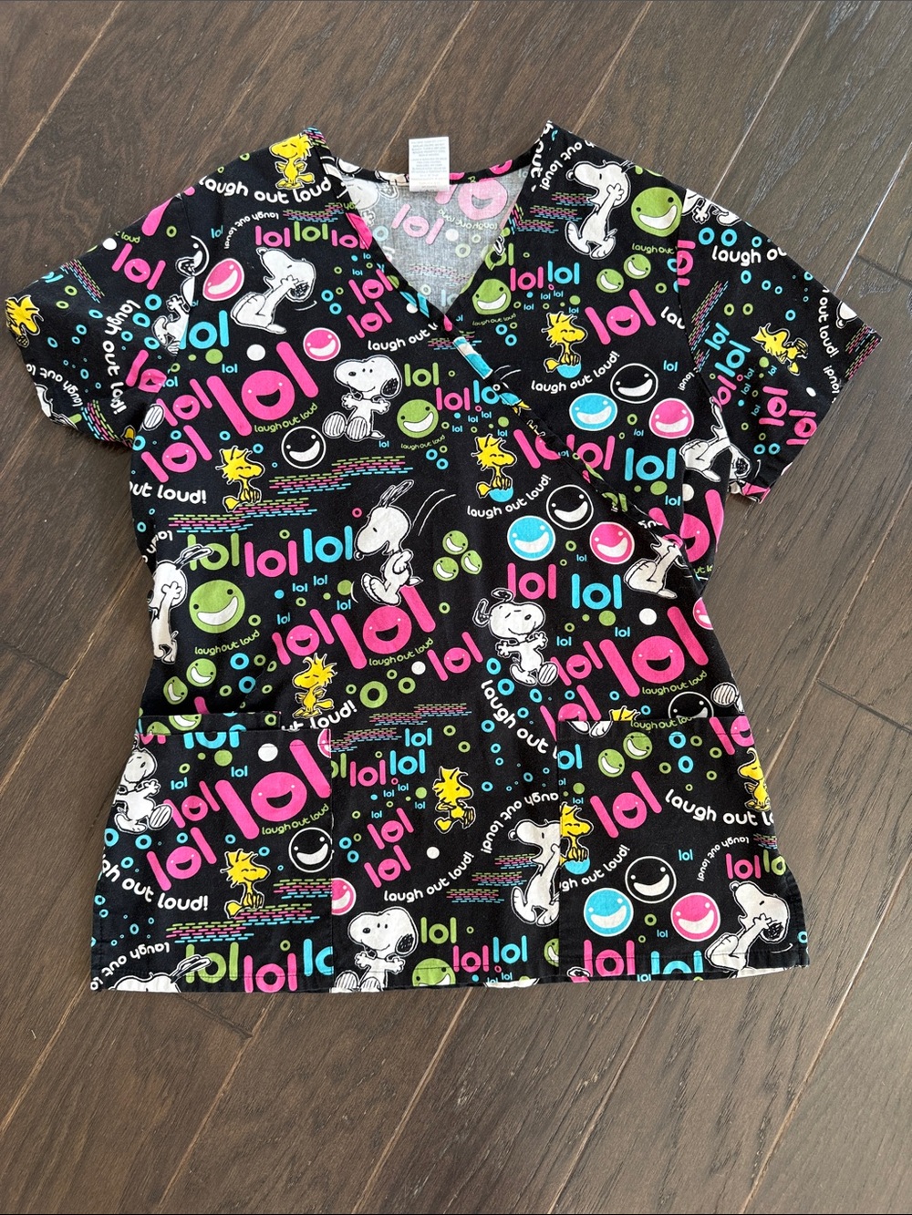 Kids Black Snoopy 'Emoji' Print Scrub Top - Multicolor